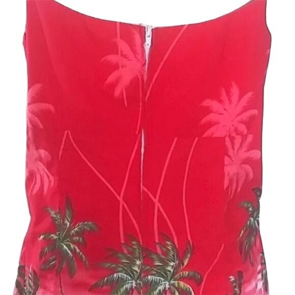 Tropical Print Red Spaghetti Strap Dress With Palm Trees & Parrots Size XL - Picture 8 of 9